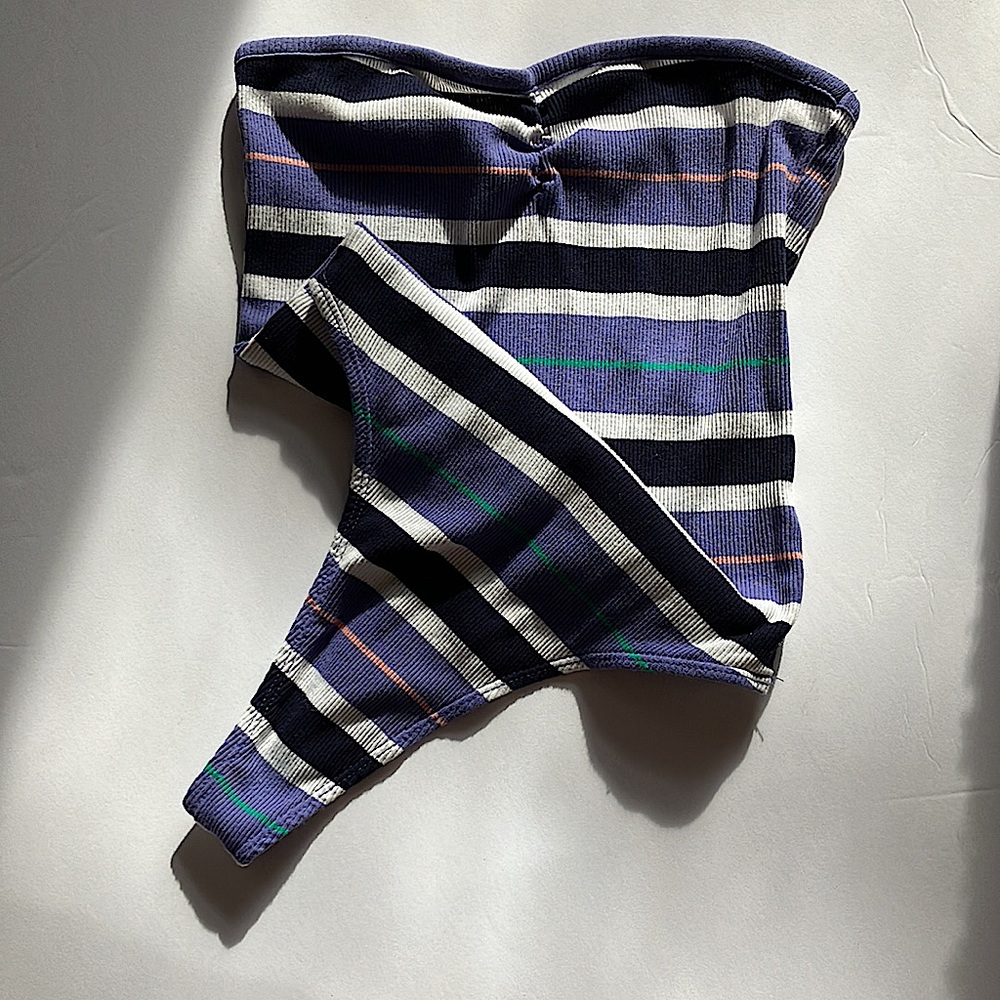 Striped No Shoulder Color Coded Body Suit